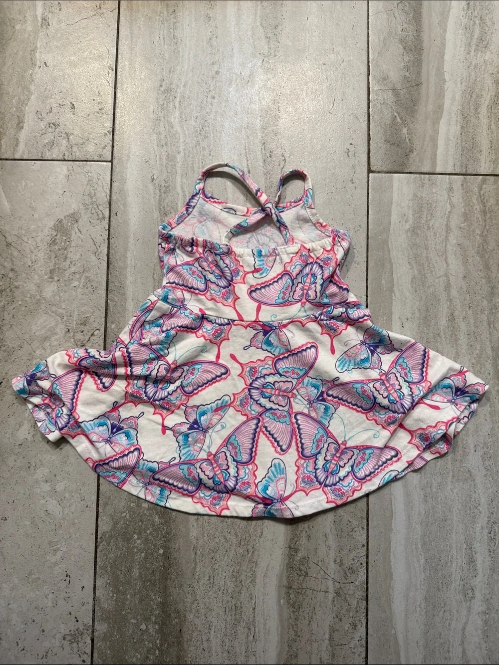 Girls Pink & Blue Butterfly Swing Dress - Picture 6 of 7